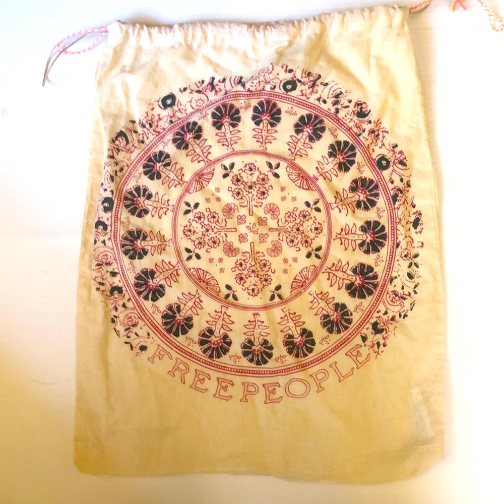 Free People Muslin Cinch Tote Dust Bag Sack Gift Tag with Bell  Mandala Bohemian